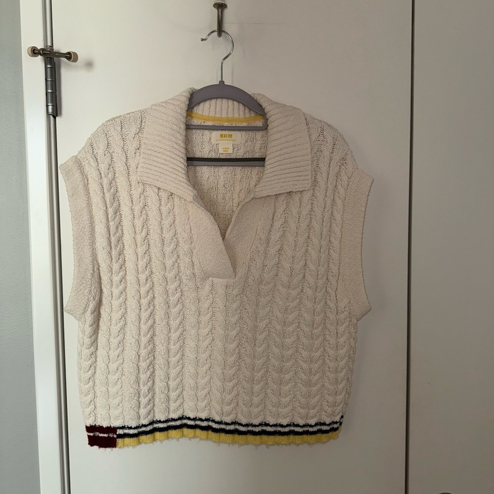 Anthropologie Maeve Collared Cable Knit Sweater Vest